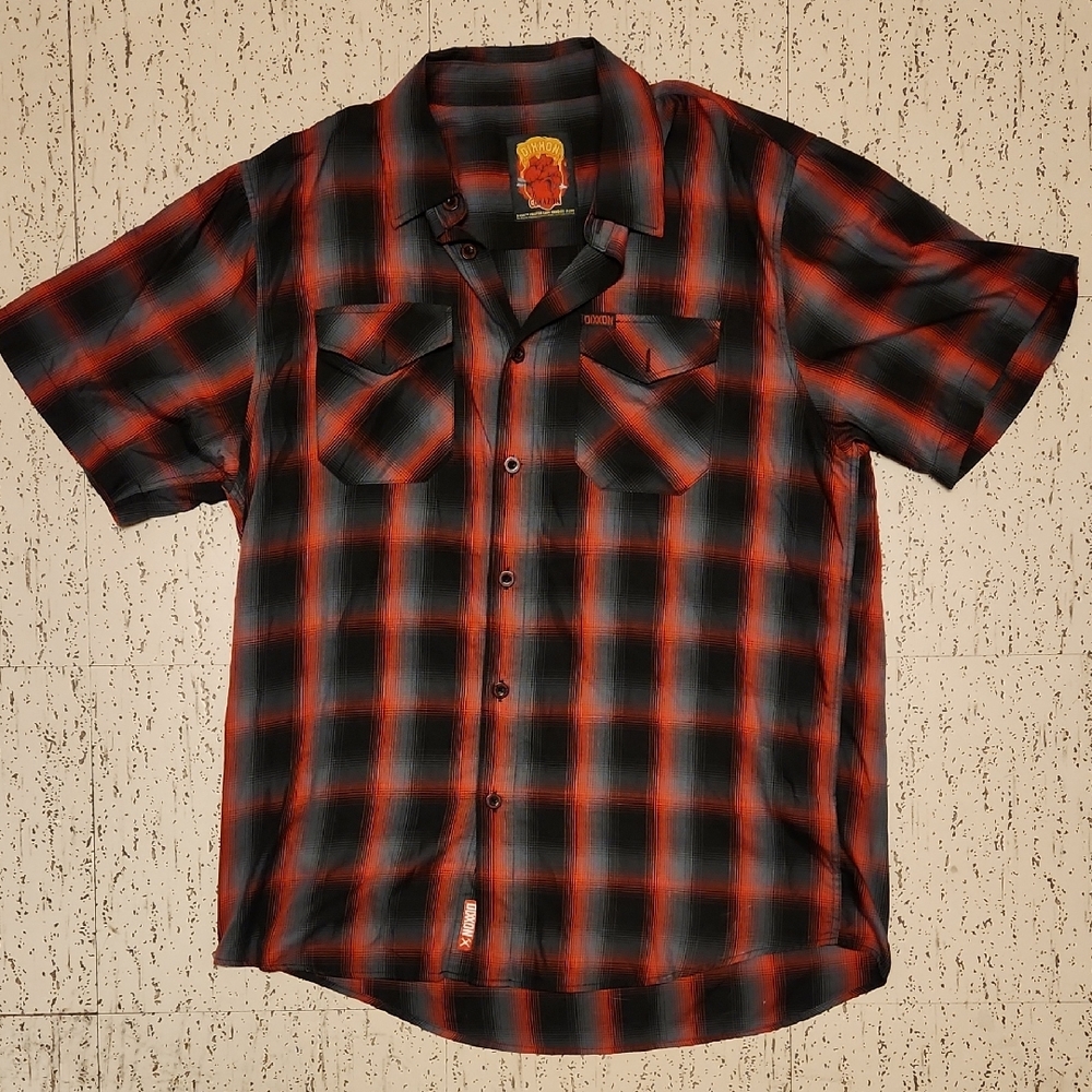 DIXXON Black and Red Plaid Short Sleeve Button-Down Shirt